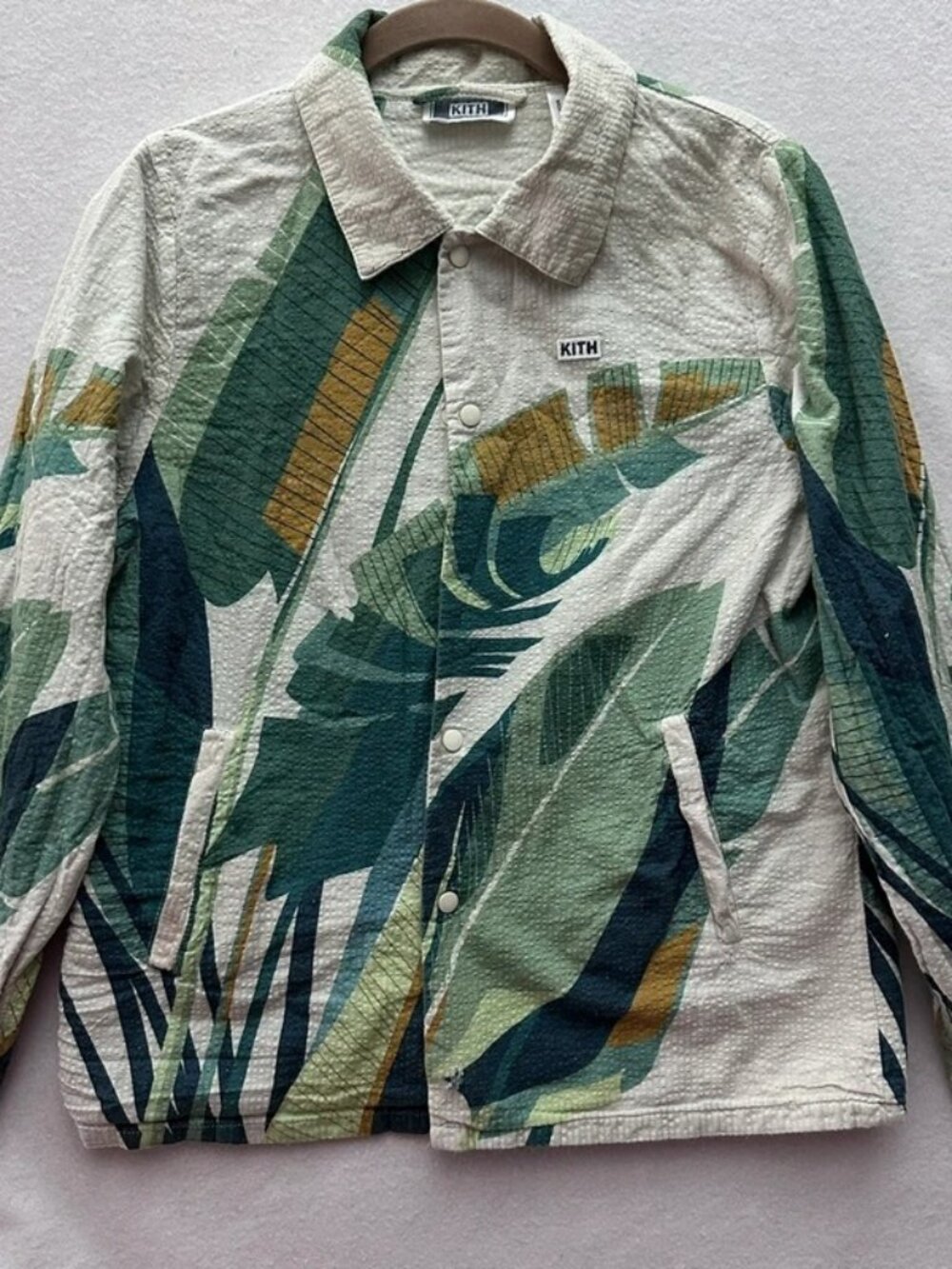 Kids’ Beige & Green Abstract Print Coach Jacket, Size 12